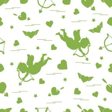 Cute seamless pattern with cupid shoots a bow and hearts. Love symbol. Stock Illustration