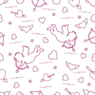 Cute seamless pattern with cupid shoots a bow and hearts. Love symbol. Ilustración de archivo