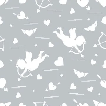 Cute seamless pattern with cupid shoots a bow and hearts. Love symbol. 库存插图