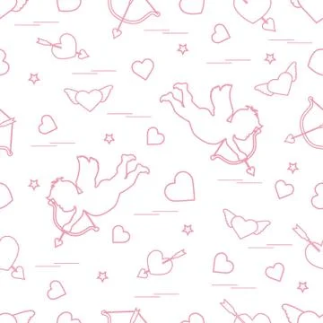 Cute seamless pattern with cupid shoots a bow and hearts. Love symbol. Stock Illustration