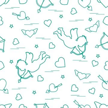 Cute seamless pattern with cupid shoots a bow and hearts. Love symbol. イラスト素材