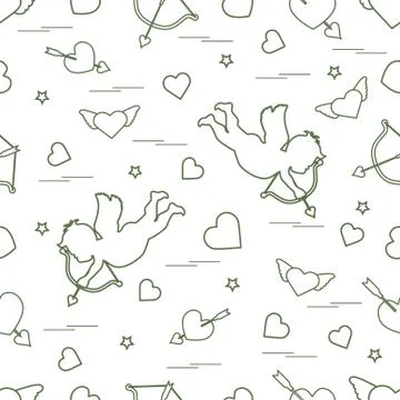 Cute seamless pattern with cupid shoots a bow and hearts. Love symbol. Ilustración de archivo