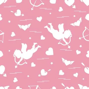 Cute seamless pattern with cupid shoots a bow and hearts. Love symbol. Illustrazione stock