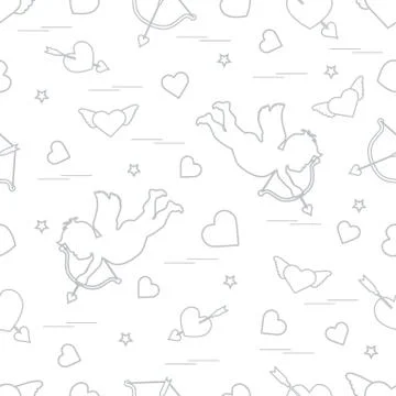 Cute seamless pattern with cupid shoots a bow and hearts. Love symbol. Stock Illustration