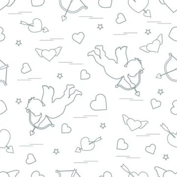 Cute seamless pattern with cupid shoots a bow and hearts. Love symbol. Illustrazione stock