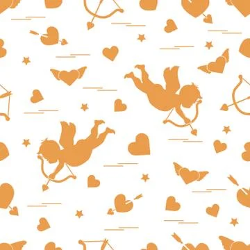 Cute seamless pattern with cupid shoots a bow and hearts. Love symbol. Ilustración de archivo