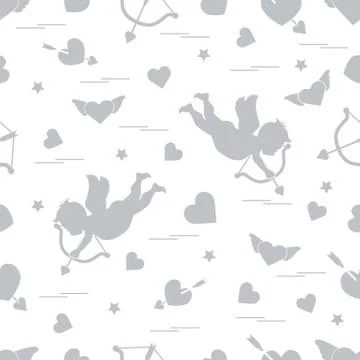 Cute seamless pattern with cupid shoots a bow and hearts. Love symbol. Illustrazione stock