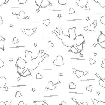 Cute seamless pattern with cupid shoots a bow and hearts. Love symbol. Illustrazione stock