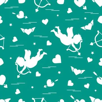 Cute seamless pattern with cupid shoots a bow and hearts. Love symbol. 스톡 일러스트
