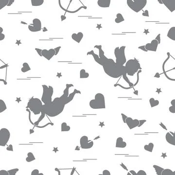 Cute seamless pattern with cupid shoots a bow and hearts. Love symbol. 스톡 일러스트