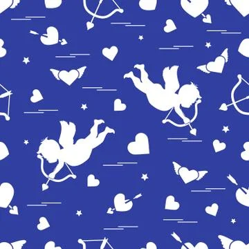 Cute seamless pattern with cupid shoots a bow and hearts. Love symbol. イラスト素材