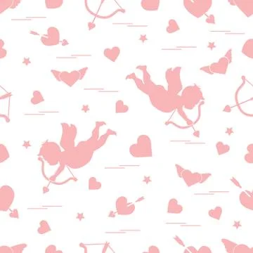 Cute seamless pattern with cupid shoots a bow and hearts. Love symbol. Stock Illustration