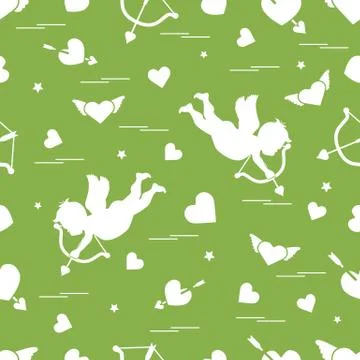 Cute seamless pattern with cupid shoots a bow and hearts. Love symbol. Illustrazione stock