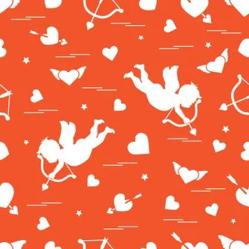 Cute seamless pattern with cupid shoots a bow and hearts. Love symbol. 库存插图