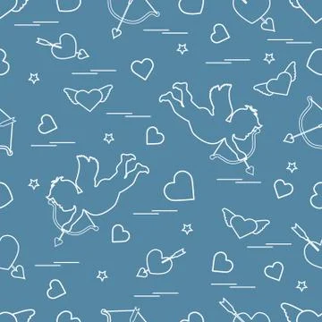 Cute seamless pattern with cupid shoots a bow and hearts. Love symbol. 스톡 일러스트