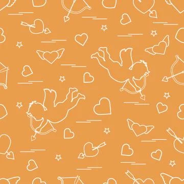 Cute seamless pattern with cupid shoots a bow and hearts. Love symbol. 스톡 일러스트