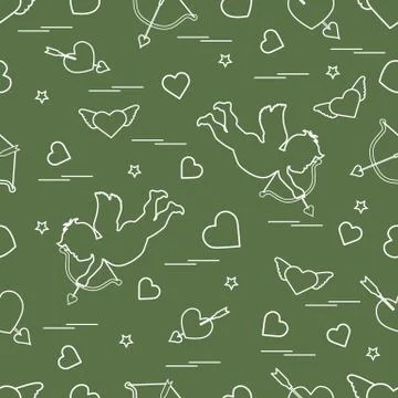 Cute seamless pattern with cupid shoots a bow and hearts. Love symbol. Stock Illustration