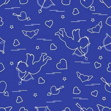 Cute seamless pattern with cupid shoots a bow and hearts. Love symbol. Stock Illustration