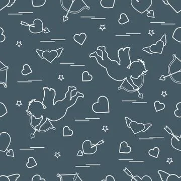 Cute seamless pattern with cupid shoots a bow and hearts. Love symbol. Stock Illustration