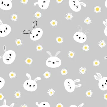 Cute seamless pattern with cute bunnies and daisies. Background for childre.. Stock Illustration