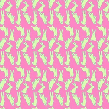 Cute seamless pattern with cute bunnyes in different poses on the pink Stock Illustration