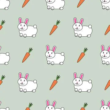 Cute seamless pattern with cute rabbits and carrots. Vector illustration. For Stock Illustration