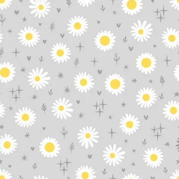 Cute seamless pattern with daisies. Floral print with chamomile. Design gre.. Stock Illustration