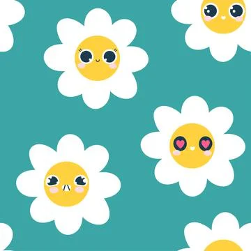 Cute seamless pattern with daisies Stock Illustration