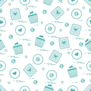 Cute seamless pattern with different romantic sweets. Love concept. Stock-Illustration