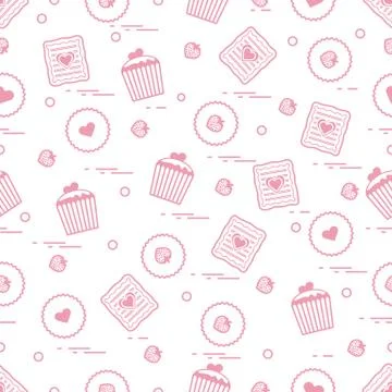 Cute seamless pattern with different romantic sweets. Love concept. Stock-Illustration
