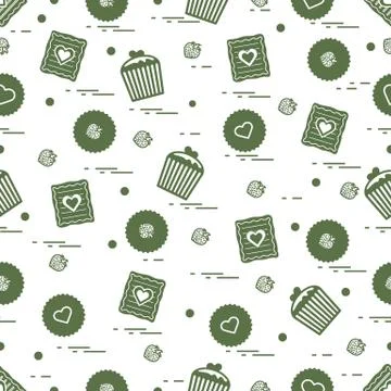 Cute seamless pattern with different romantic sweets. Love concept. Stock-Illustration