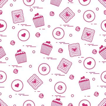 Cute seamless pattern with different romantic sweets. Love concept. Stock-Illustration