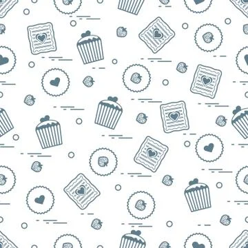 Cute seamless pattern with different romantic sweets. Love concept. Stock-Illustration