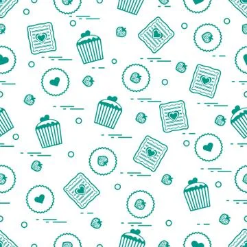 Cute seamless pattern with different romantic sweets. Love concept. Stock-Illustration