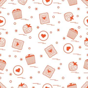 Cute seamless pattern with different romantic sweets. Love concept. Stock-Illustration