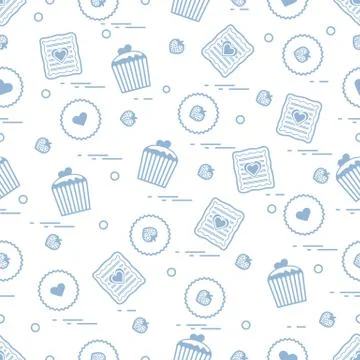 Cute seamless pattern with different romantic sweets. Love concept. Stock-Illustration