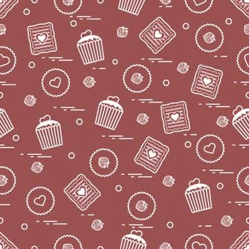 Cute seamless pattern with different romantic sweets. Love concept. Stock-Illustration