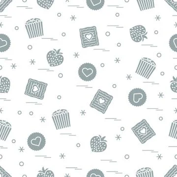 Cute seamless pattern with different romantic sweets. Love concept. Stock-Illustration