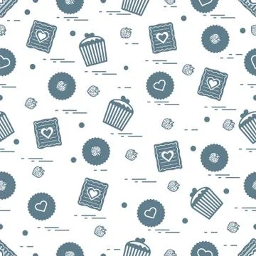 Cute seamless pattern with different romantic sweets. Love concept. Stock-Illustration