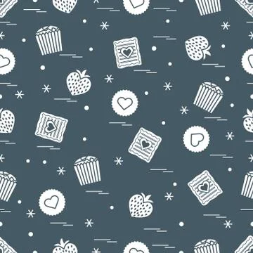 Cute seamless pattern with different romantic sweets. Love concept. Stock-Illustration