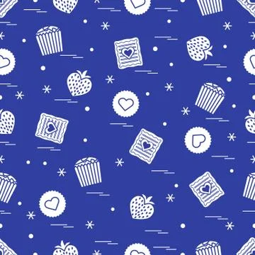 Cute seamless pattern with different romantic sweets. Love concept. Stock-Illustration