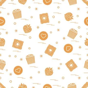 Cute seamless pattern with different romantic sweets. Love concept. Stock-Illustration