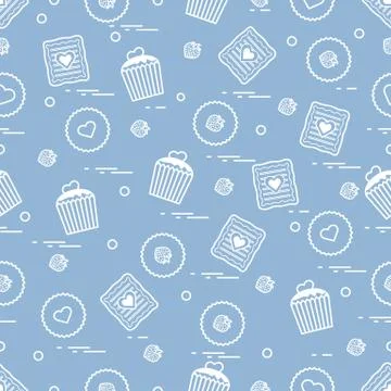 Cute seamless pattern with different romantic sweets. Love concept. Stock-Illustration