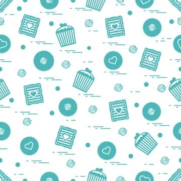 Cute seamless pattern with different romantic sweets. Love concept. Stock-Illustration