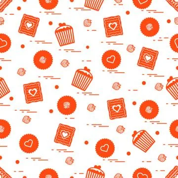 Cute seamless pattern with different romantic sweets. Love concept. Stock-Illustration