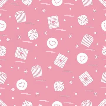 Cute seamless pattern with different romantic sweets. Love concept. Stock-Illustration