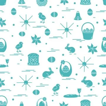 Cute seamless pattern with different symbols for Easter. Stock Illustration