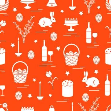 Cute seamless pattern with different symbols for Easter. 스톡 일러스트