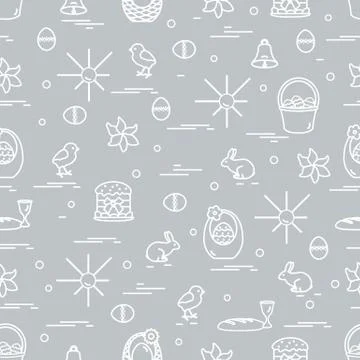 Cute seamless pattern with different symbols for Easter. Stock Illustration