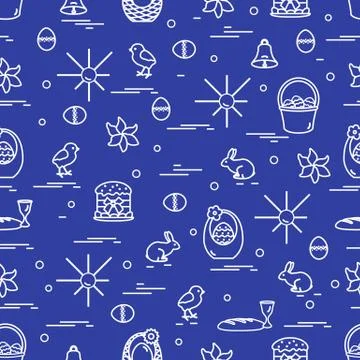 Cute seamless pattern with different symbols for Easter. Illustrazione stock